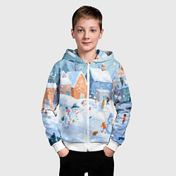Толстовка на молнии детская Предновогодний день во дворе, цвет: 3D-белый — фото 2