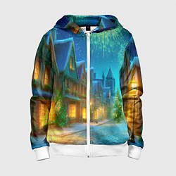 Толстовка на молнии детская Праздничный новогодний салют, цвет: 3D-белый