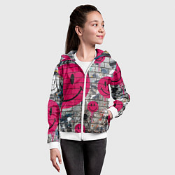 Толстовка на молнии детская Розовые смайлы граффити, цвет: 3D-белый — фото 2