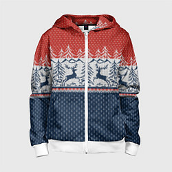 Детская толстовка на молнии Вязаный узор с оленями