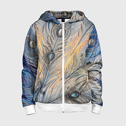 Детская толстовка на молнии Синие перья с самоцветами