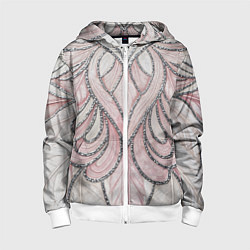 Толстовка на молнии детская Нежно розовый орнамент из перьев, цвет: 3D-белый