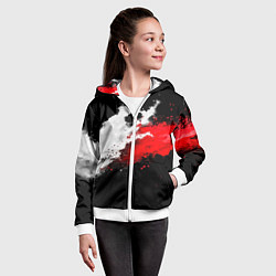 Толстовка на молнии детская Брызги белой и красной краски, цвет: 3D-белый — фото 2