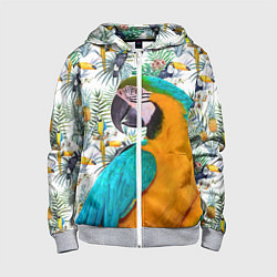 Толстовка на молнии детская Летний попугай, цвет: 3D-меланж