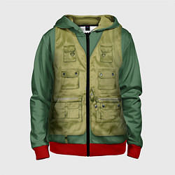 Толстовка на молнии детская Жилетка рыбака, цвет: 3D-красный