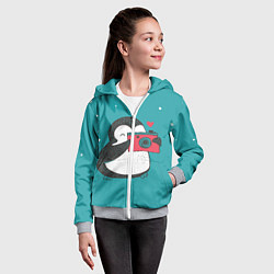 Толстовка на молнии детская Пингвин с фотоаппаратом, цвет: 3D-меланж — фото 2