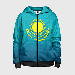 Толстовка на молнии детская Флаг Казахстана, цвет: 3D-черный