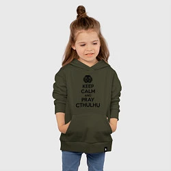 Толстовка детская хлопковая Keep Calm & Pray Cthulhu, цвет: хаки — фото 2
