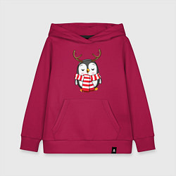Толстовка детская хлопковая Пингвин в шарфике, цвет: маджента