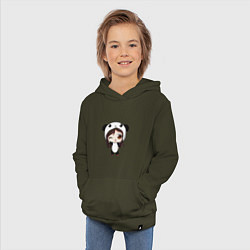 Толстовка детская хлопковая Девочка в костюме панды, цвет: хаки — фото 2