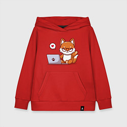 Толстовка детская хлопковая Cute fox and laptop, цвет: красный