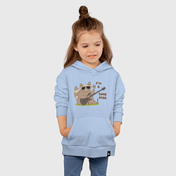 Толстовка детская хлопковая Енот в очках и с бас-гитарой, цвет: мягкое небо — фото 2