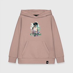 Толстовка детская хлопковая Сяо Xiao Genshin Impact, цвет: пыльно-розовый
