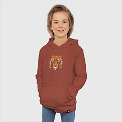 Толстовка детская хлопковая Голова тигра в геометрии, цвет: кирпичный — фото 2