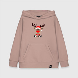 Толстовка детская хлопковая Новогодний олень с подарком в руках, цвет: пыльно-розовый