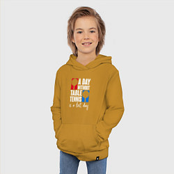 Толстовка детская хлопковая День без настольного тенниса - потерянный день, цвет: горчичный — фото 2