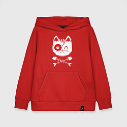 Толстовка детская хлопковая Голова кота Skull Hype, цвет: красный