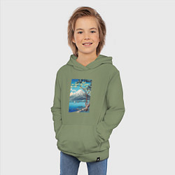 Толстовка детская хлопковая Mount Fuji from Lake Yamanaka Гора Фудзи, цвет: авокадо — фото 2