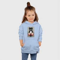 Толстовка детская хлопковая Крутой котяра в боксёрских перчатках Cool cat in b, цвет: мягкое небо — фото 2