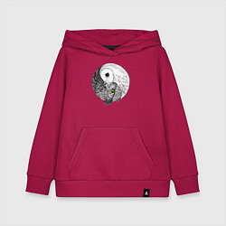 Толстовка детская хлопковая Инь Янь по совиному, цвет: маджента