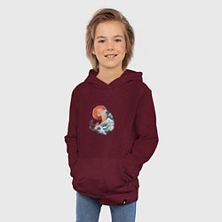 Толстовка детская хлопковая Душа природы Японии - Бушующее море, цвет: меланж-бордовый — фото 2