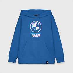 Толстовка детская хлопковая Значок BMW в стиле glitch, цвет: синий