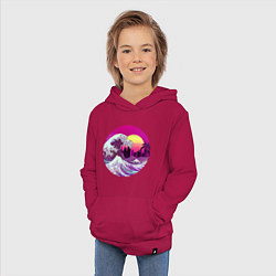 Толстовка детская хлопковая Ретровейв волна, цвет: маджента — фото 2
