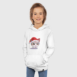 Толстовка детская хлопковая Новогодний Аниме-Кот, цвет: белый — фото 2