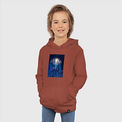 Толстовка детская хлопковая Объемная иллюстрация из бумаги лес и олень на сине, цвет: кирпичный — фото 2