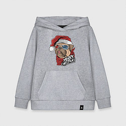 Толстовка детская хлопковая Pug merry christmas, цвет: меланж