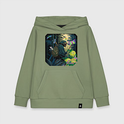 Толстовка детская хлопковая Мистический персонаж в бамбуковой роще, цвет: авокадо