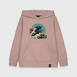 Толстовка детская хлопковая Годзилла в Большой волне у Канагавы, цвет: пыльно-розовый