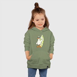 Толстовка детская хлопковая Гусь серфингист в очках, цвет: авокадо — фото 2