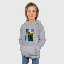 Толстовка детская хлопковая Лисица в большом городе - киберпанк, цвет: меланж — фото 2