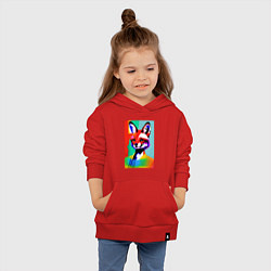 Толстовка детская хлопковая Портрет лисички - поп-арт - нейросеть, цвет: красный — фото 2