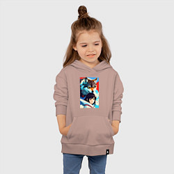 Толстовка детская хлопковая Девочка и волк - аниме - нейросеть, цвет: пыльно-розовый — фото 2