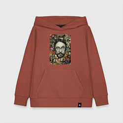 Толстовка детская хлопковая Егор Летов коллаж, цвет: кирпичный