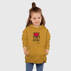 Толстовка детская хлопковая Человечки с сердцем - поп арт Кит Харинг, цвет: горчичный — фото 2