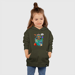 Толстовка детская хлопковая Кот космонавт в кармане, цвет: хаки — фото 2
