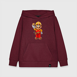 Толстовка детская хлопковая Марио-строитель, цвет: меланж-бордовый