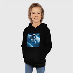 Толстовка детская хлопковая Голубой котик космонавт, цвет: черный — фото 2