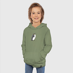 Толстовка детская хлопковая Мультяшный пингвин сбоку, цвет: авокадо — фото 2