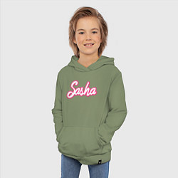 Толстовка детская хлопковая Саша шрифтом барби - объемный шрифт, цвет: авокадо — фото 2