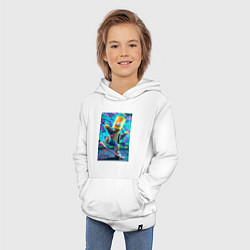 Толстовка детская хлопковая Скейтбордист Барт Симпсон на фоне граффити, цвет: белый — фото 2