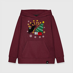 Толстовка детская хлопковая Кот и елка, цвет: меланж-бордовый