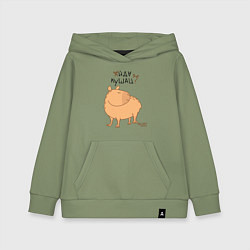 Толстовка детская хлопковая Мем капибара: идем кушать, цвет: авокадо
