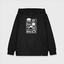 Толстовка детская хлопковая Еда сон дайвинг, цвет: черный
