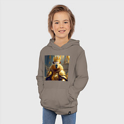 Толстовка детская хлопковая Мем царь капибара в золотых латах и короне, цвет: утренний латте — фото 2