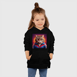 Толстовка детская хлопковая Полосатый кот в спортивной куртке, цвет: черный — фото 2