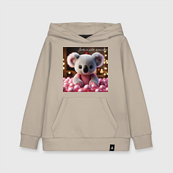 Толстовка детская хлопковая Игрушечная коала и надпись: зато я очень красивый, цвет: миндальный